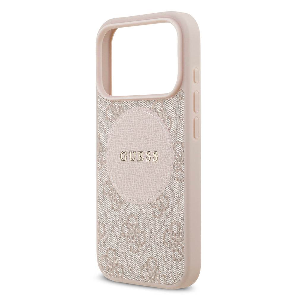 Apple iPhone 17 Pro Kılıf Guess Orjinal Lisanslı M-safe Şarj Özellikli Yazı Logolu Circle Classic Kapak  Pembe