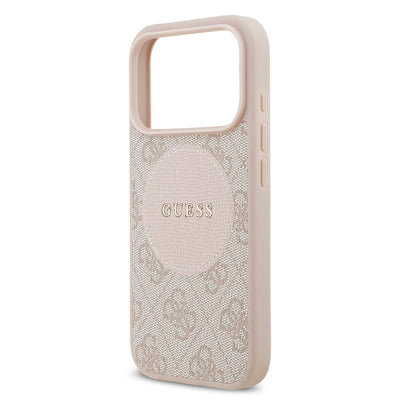 Apple iPhone 17 Pro Kılıf Guess Orjinal Lisanslı M-safe Şarj Özellikli Yazı Logolu Circle Classic Kapak  Pembe