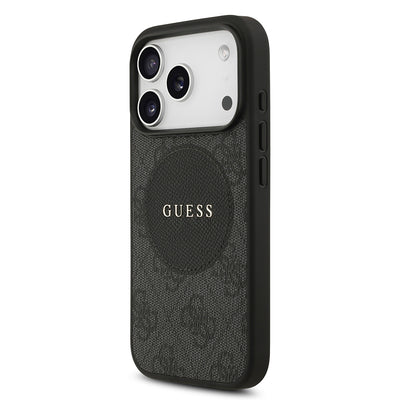 Apple iPhone 17 Pro Kılıf Guess Orjinal Lisanslı M-safe Şarj Özellikli Yazı Logolu Circle Classic Kapak  Siyah