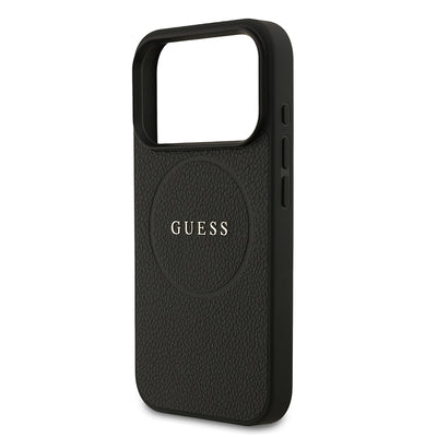 Apple iPhone 17 Pro Kılıf Guess Orjinal Lisanslı M-safe Şarj Özellikli Yazı Logolu PU Deri Kapak Siyah