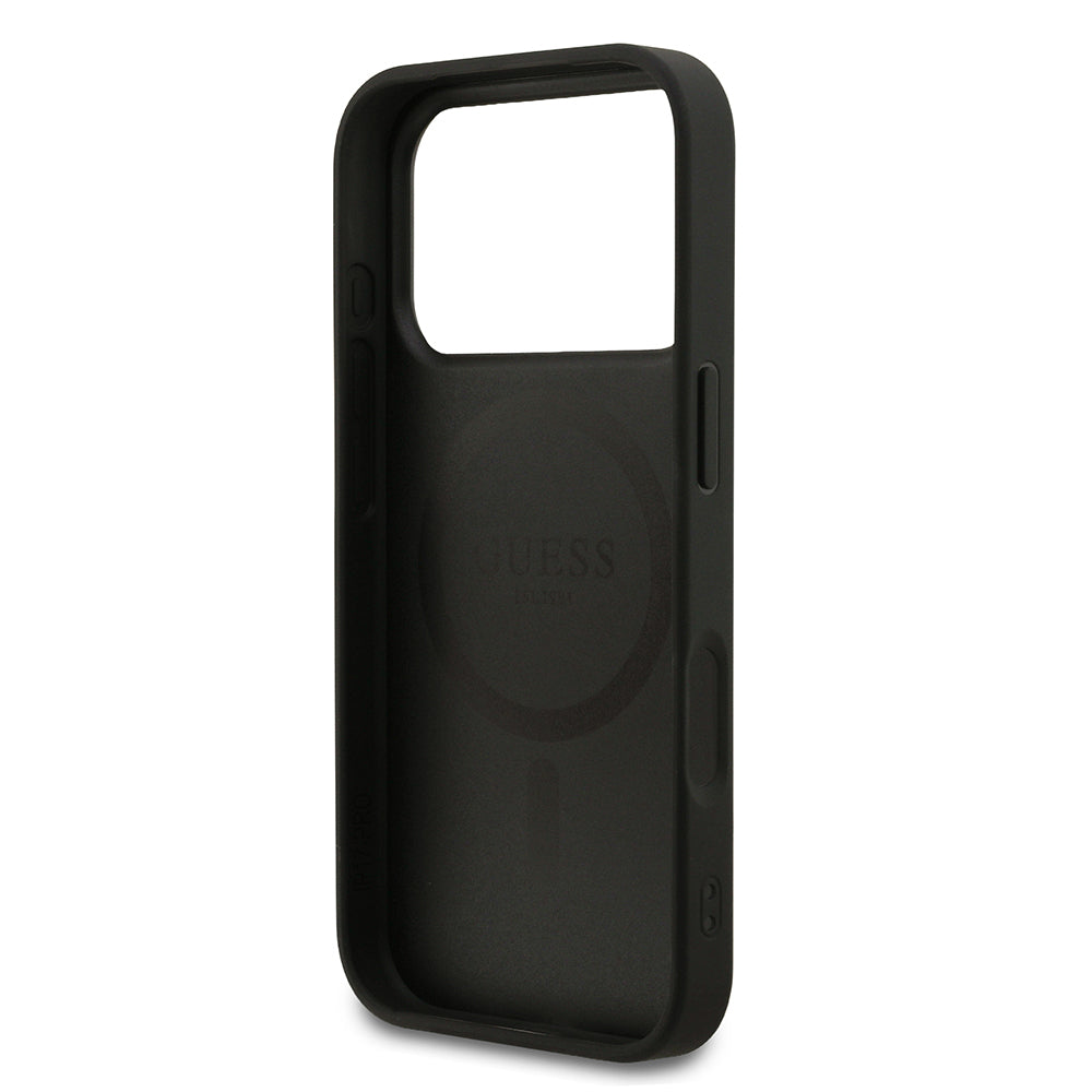 iPhone 17 Pro Kılıf Guess Orjinal Lisanslı M-safe Şarj Özellikli Yazı Logolu PU Deri Kılıf