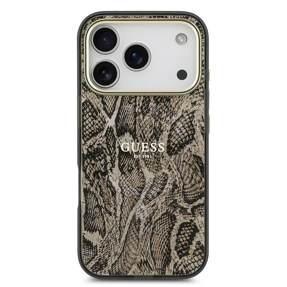 iPhone 17 Pro Kılıf Guess Orjinal Lisanslı M-safe Şarj Özellikli Yazı Logolu Python Desenli Kılıf