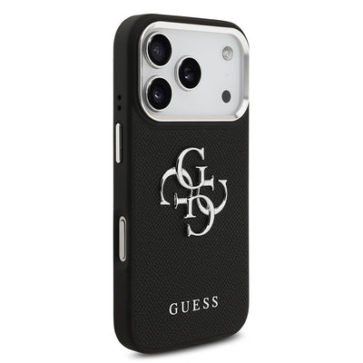 Apple iPhone 17 Pro Kılıf Guess Orjinal Lisanslı PU Deri 4G Büyük Metal Logo Dizaynlı Kapak Siyah