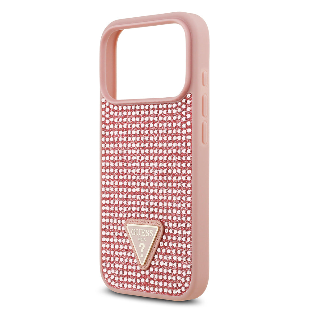 iPhone 17 Pro Kılıf Guess Orjinal Lisanslı Taşlı Arka Yüzey Üçgen Logolu Kılıf