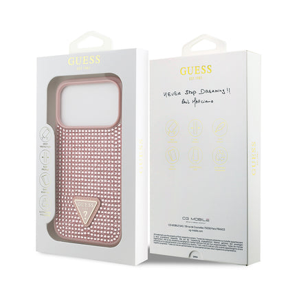iPhone 17 Pro Kılıf Guess Orjinal Lisanslı Taşlı Arka Yüzey Üçgen Logolu Kılıf