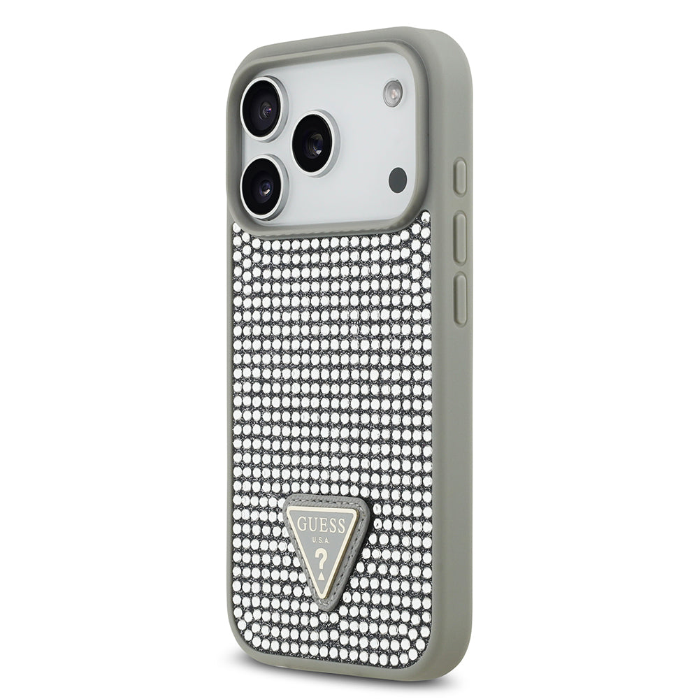 iPhone 17 Pro Kılıf Guess Orjinal Lisanslı Taşlı Arka Yüzey Üçgen Logolu Kılıf