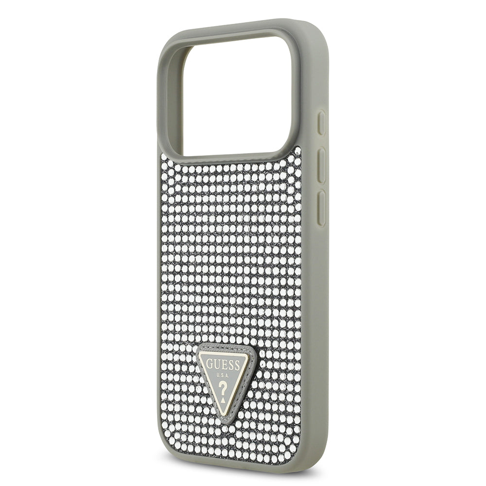 iPhone 17 Pro Kılıf Guess Orjinal Lisanslı Taşlı Arka Yüzey Üçgen Logolu Kılıf