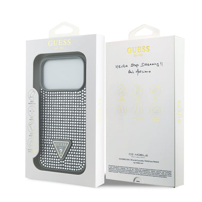 iPhone 17 Pro Kılıf Guess Orjinal Lisanslı Taşlı Arka Yüzey Üçgen Logolu Kılıf