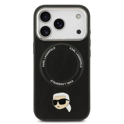 iPhone 17 Pro Kılıf Karl Lagerfeld Orjinal Lisanslı M-safe Şarj Özellikli Metal Kamera ve Buton Tasarımlı Karl PU Deri Kılıf