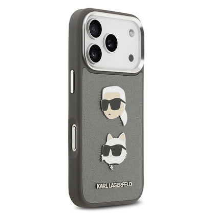 iPhone 17 Pro Kılıf Karl Lagerfeld Orjinal Lisanslı Metal Logolu K&C Heads Pin Kılıf