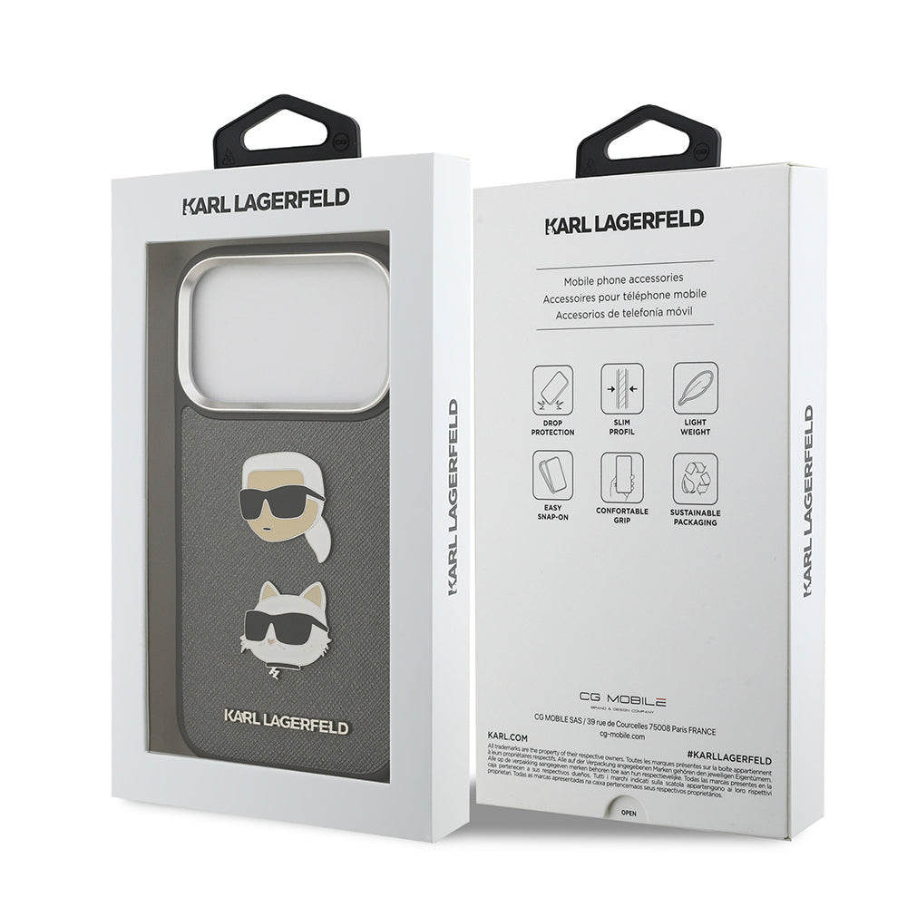 iPhone 17 Pro Kılıf Karl Lagerfeld Orjinal Lisanslı Metal Logolu K&C Heads Pin Kılıf