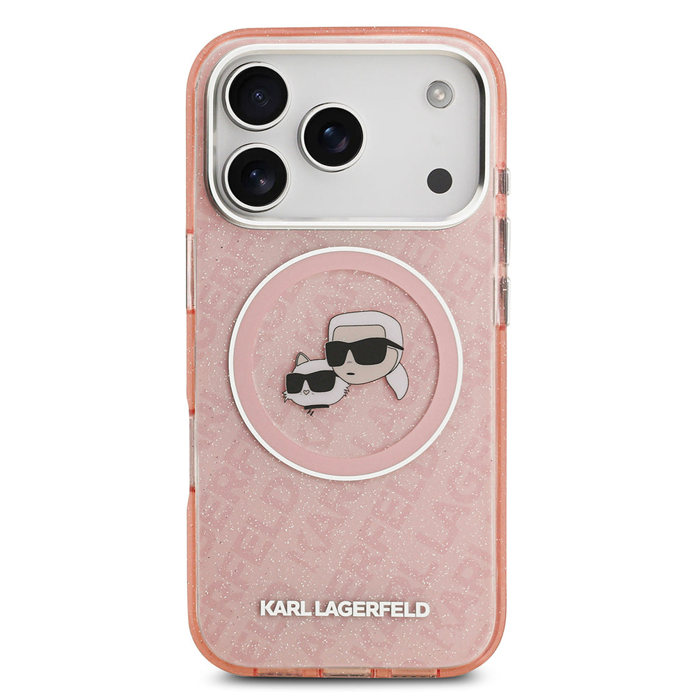 iPhone 17 Pro Kılıf Karl Lagerfeld Orjinal Lisanslı Parlayan Simli Karl & Choupette Heads Kılıf