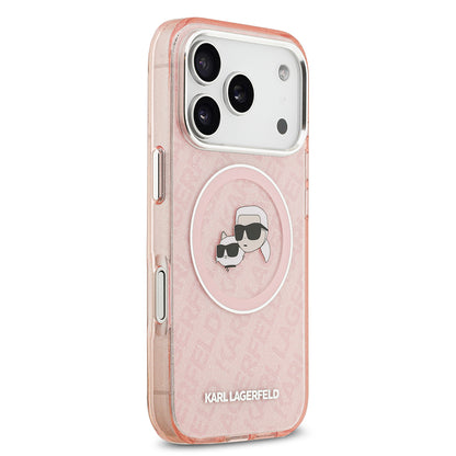 iPhone 17 Pro Kılıf Karl Lagerfeld Orjinal Lisanslı Parlayan Simli Karl & Choupette Heads Kılıf