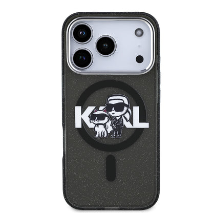iPhone 17 Pro Kılıf Karl Lagerfeld Orjinal Lisanslı Parlayan Simli Karl & Choupette Sketch Logo Kılıf