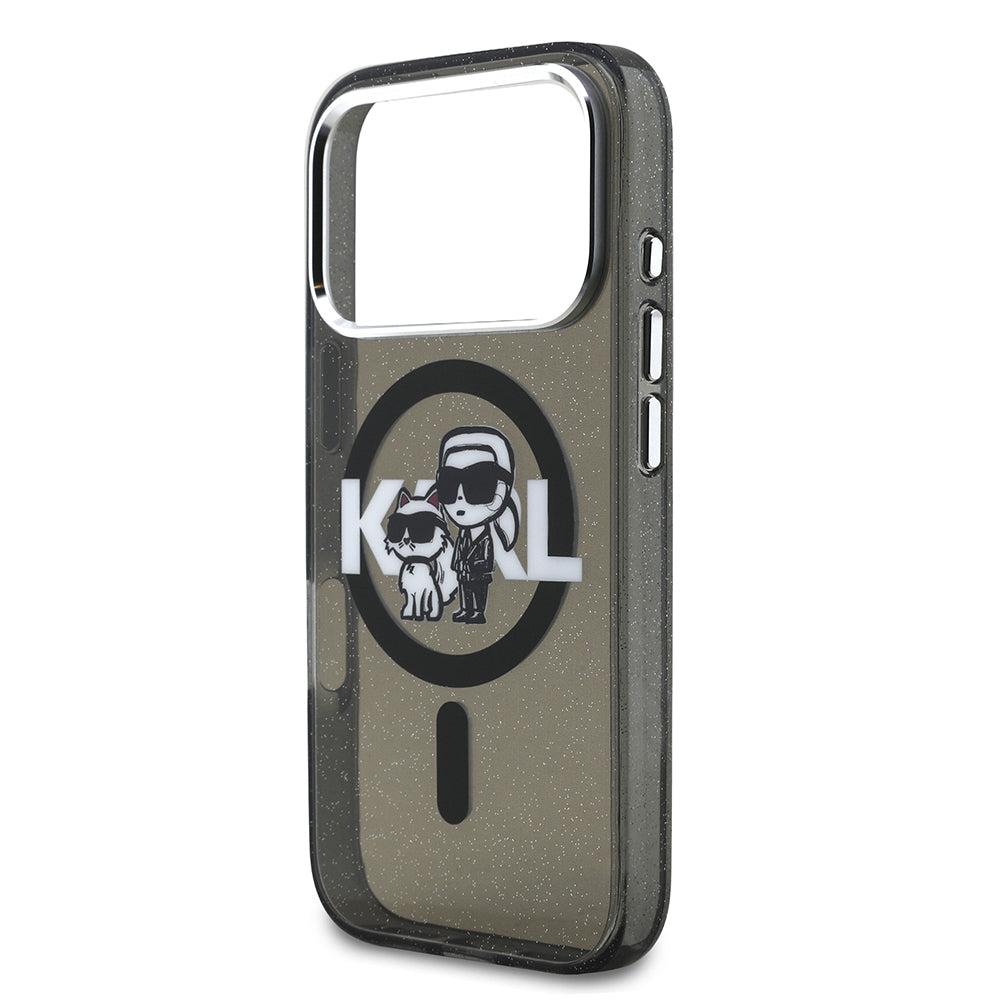 iPhone 17 Pro Kılıf Karl Lagerfeld Orjinal Lisanslı Parlayan Simli Karl & Choupette Sketch Logo Kılıf