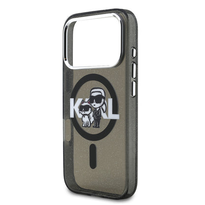 iPhone 17 Pro Kılıf Karl Lagerfeld Orjinal Lisanslı Parlayan Simli Karl & Choupette Sketch Logo Kılıf