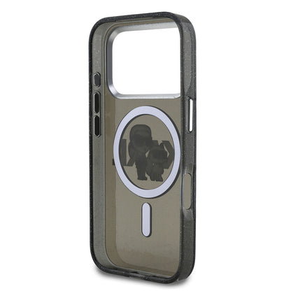 iPhone 17 Pro Kılıf Karl Lagerfeld Orjinal Lisanslı Parlayan Simli Karl & Choupette Sketch Logo Kılıf