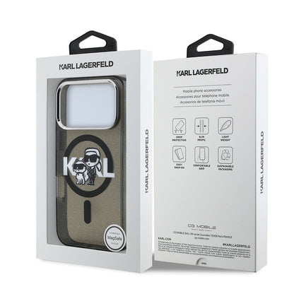 iPhone 17 Pro Kılıf Karl Lagerfeld Orjinal Lisanslı Parlayan Simli Karl & Choupette Sketch Logo Kılıf