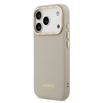 Apple iPhone 17 Pro Kılıf Lacoste Orjinal Lisanslı M-safe Şarj Özellikli Champs Elysees PU Deri Tasarımlı Kapak Siyah