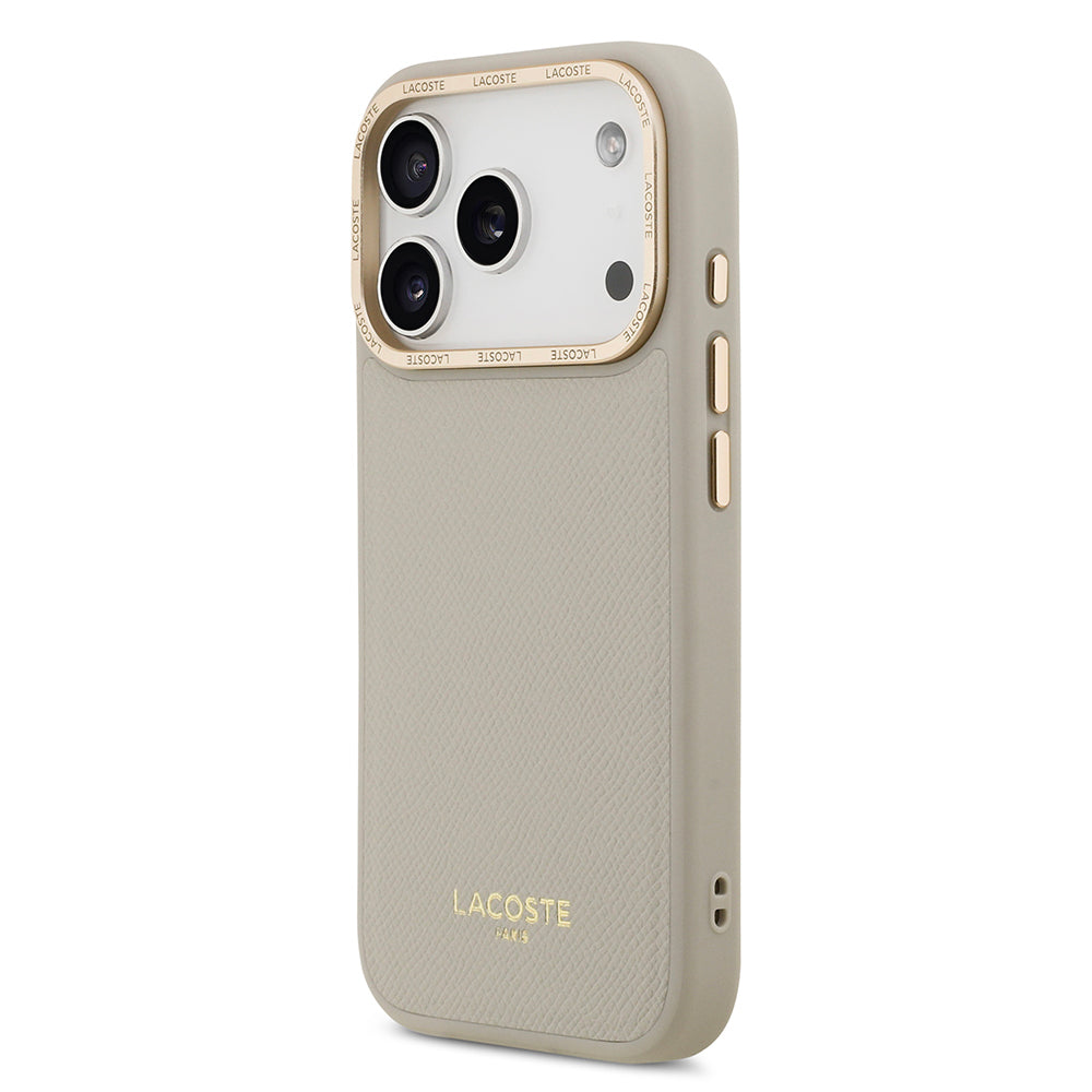 Apple iPhone 17 Pro Kılıf Lacoste Orjinal Lisanslı M-safe Şarj Özellikli Champs Elysees PU Deri Tasarımlı Kapak Gri