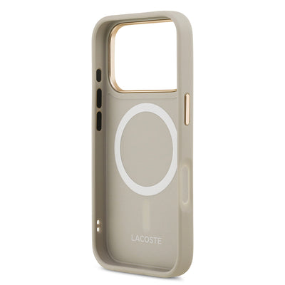Apple iPhone 17 Pro Kılıf Lacoste Orjinal Lisanslı M-safe Şarj Özellikli Champs Elysees PU Deri Tasarımlı Kapak Gri