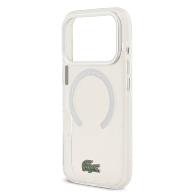 Apple iPhone 17 Pro Kılıf Lacoste Orjinal Lisanslı M-safe Şarj Özellikli İkonik Timsah Logolu Buzlu Kapak Beyaz