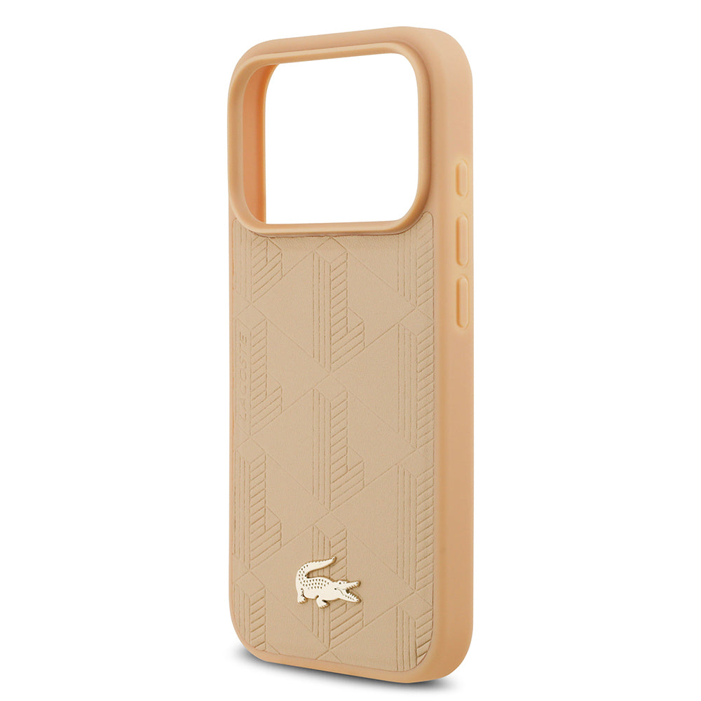 iPhone 17 Pro Kılıf Lacoste Orjinal Lisanslı M-safe Şarj Özellikli PU Deri Tasarımlı Karışık Monogram Desenli Kılıf