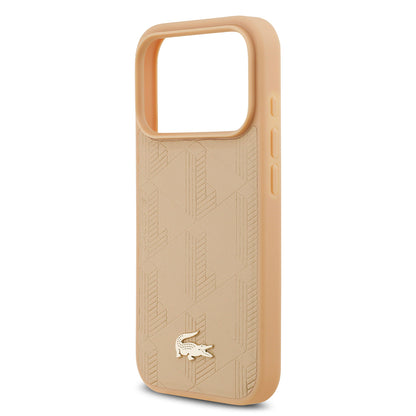 iPhone 17 Pro Kılıf Lacoste Orjinal Lisanslı M-safe Şarj Özellikli PU Deri Tasarımlı Karışık Monogram Desenli Kılıf