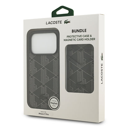 iPhone 17 Pro Kılıf Lacoste Orjinal Lisanslı M-safe Şarj Özellikli PU Deri Tasarımlı Kartlıklı Karışık Monogram Desenli Kılıf