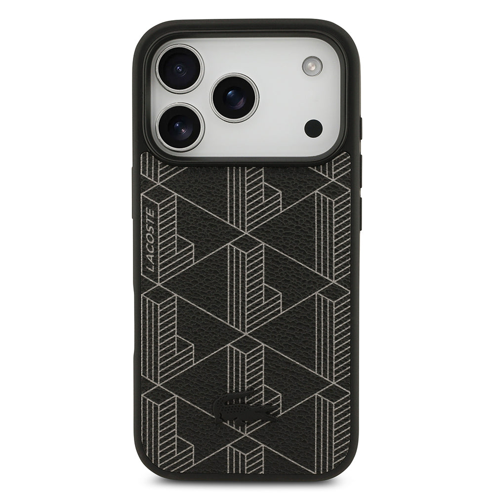 iPhone 17 Pro Kılıf Lacoste Orjinal Lisanslı M-safe Şarj Özellikli PU Deri Tasarımlı Kartlıklı Karışık Monogram Desenli Kılıf