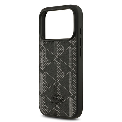 iPhone 17 Pro Kılıf Lacoste Orjinal Lisanslı M-safe Şarj Özellikli PU Deri Tasarımlı Kartlıklı Karışık Monogram Desenli Kılıf