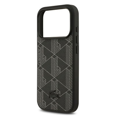 Apple iPhone 17 Pro Kılıf Lacoste Orjinal Lisanslı M-safe Şarj Özellikli PU Deri Tasarımlı Kartlıklı Karışık Monogram Desenli Kapak Siyah