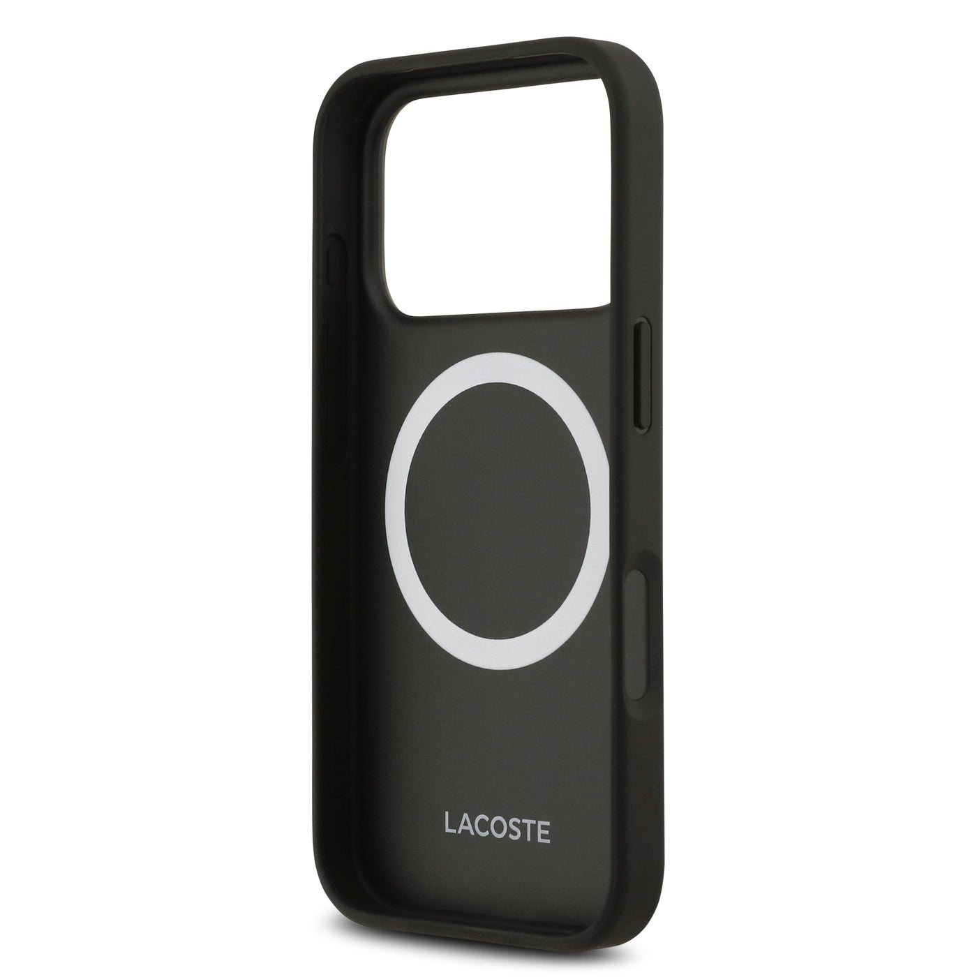 Apple iPhone 17 Pro Kılıf Lacoste Orjinal Lisanslı M-safe Şarj Özellikli PU Deri Tasarımlı Kartlıklı Karışık Monogram Desenli Kapak Siyah