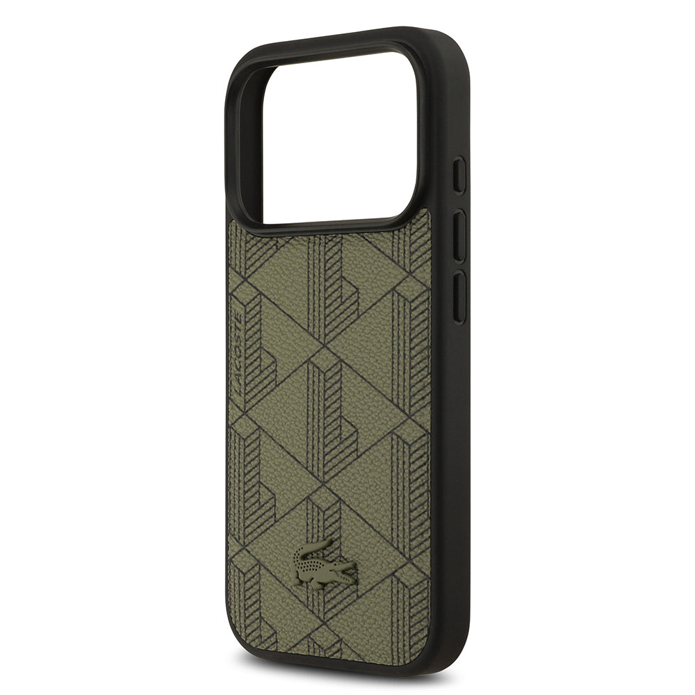 iPhone 17 Pro Kılıf Lacoste Orjinal Lisanslı M-safe Şarj Özellikli PU Deri Tasarımlı Kartlıklı Karışık Monogram Desenli Kılıf