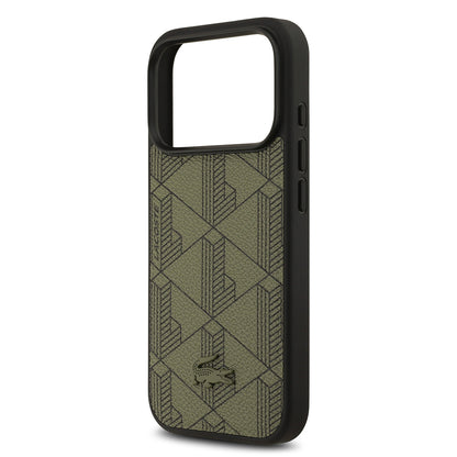 iPhone 17 Pro Kılıf Lacoste Orjinal Lisanslı M-safe Şarj Özellikli PU Deri Tasarımlı Kartlıklı Karışık Monogram Desenli Kılıf