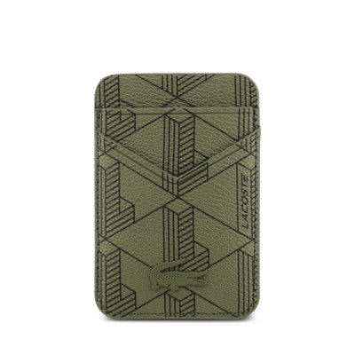 Apple iPhone 17 Pro Kılıf Lacoste Orjinal Lisanslı M-safe Şarj Özellikli PU Deri Tasarımlı Kartlıklı Karışık Monogram Desenli Kapak Yeşil