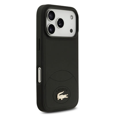 Apple iPhone 17 Pro Kılıf Lacoste Orjinal Lisanslı M-safe Şarj Özellikli PU Deri Tasarımlı Metal Logolu Kapak Siyah