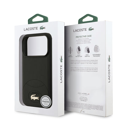 Apple iPhone 17 Pro Kılıf Lacoste Orjinal Lisanslı M-safe Şarj Özellikli PU Deri Tasarımlı Metal Logolu Kapak Yeşil