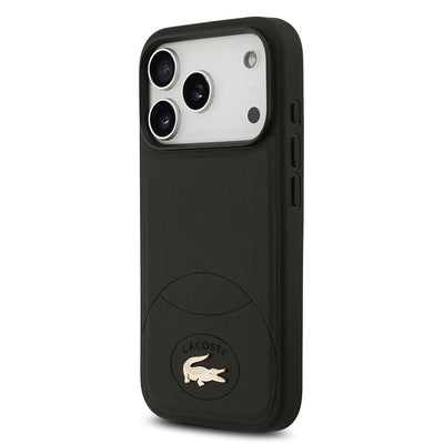 Apple iPhone 17 Pro Kılıf Lacoste Orjinal Lisanslı M-safe Şarj Özellikli PU Deri Tasarımlı Metal Logolu Kapak Siyah