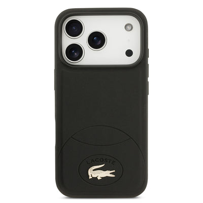 Apple iPhone 17 Pro Kılıf Lacoste Orjinal Lisanslı M-safe Şarj Özellikli PU Deri Tasarımlı Metal Logolu Kapak Siyah