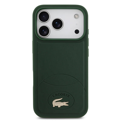 Apple iPhone 17 Pro Kılıf Lacoste Orjinal Lisanslı M-safe Şarj Özellikli PU Deri Tasarımlı Metal Logolu Kapak Yeşil
