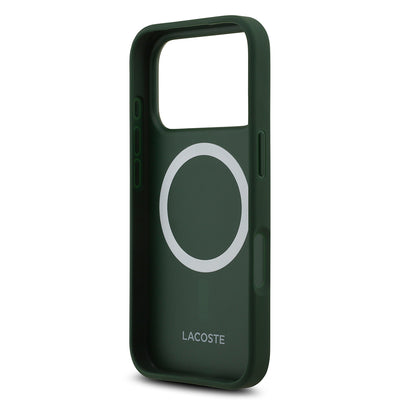 Apple iPhone 17 Pro Kılıf Lacoste Orjinal Lisanslı M-safe Şarj Özellikli PU Deri Tasarımlı Metal Logolu Kapak Yeşil