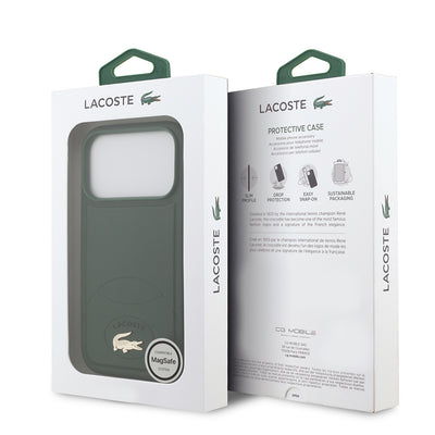 Apple iPhone 17 Pro Kılıf Lacoste Orjinal Lisanslı M-safe Şarj Özellikli PU Deri Tasarımlı Metal Logolu Kapak Siyah