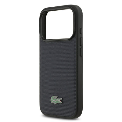 Apple iPhone 17 Pro Kılıf Lacoste Orjinal Lisanslı M-safe Şarj Özellikli PU Pike Desenli Metal Logolu Kartlıklı Kapak Bej