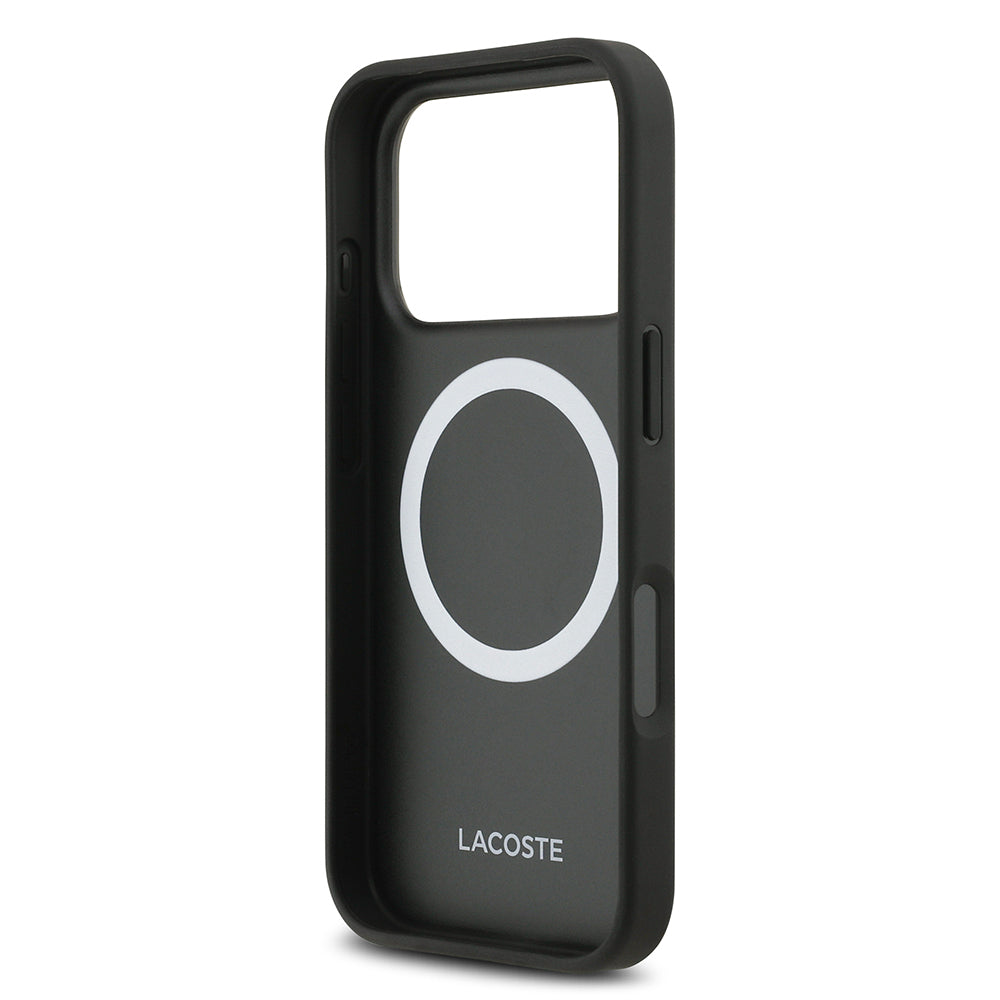 iPhone 17 Pro Kılıf Lacoste Orjinal Lisanslı M-safe Şarj Özellikli PU Pike Desenli Metal Logolu Kartlıklı Kılıf