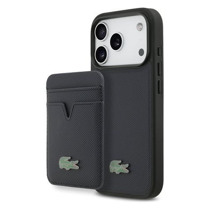 iPhone 17 Pro Kılıf Lacoste Orjinal Lisanslı M-safe Şarj Özellikli PU Pike Desenli Metal Logolu Kartlıklı Kılıf