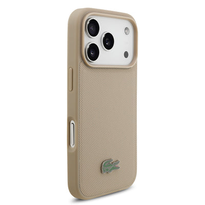 Apple iPhone 17 Pro Kılıf Lacoste Orjinal Lisanslı M-safe Şarj Özellikli PU Pike Desenli Metal Logolu Kartlıklı Kapak Siyah