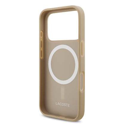 iPhone 17 Pro Kılıf Lacoste Orjinal Lisanslı M-safe Şarj Özellikli PU Pike Desenli Metal Logolu Kartlıklı Kılıf