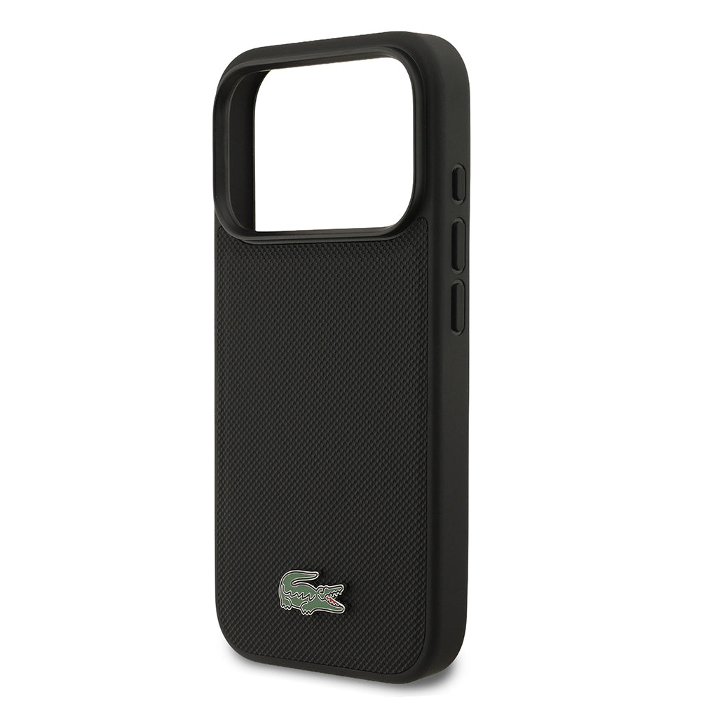 Apple iPhone 17 Pro Kılıf Lacoste Orjinal Lisanslı M-safe Şarj Özellikli PU Pike Desenli Metal Logolu Kartlıklı Kapak Bej