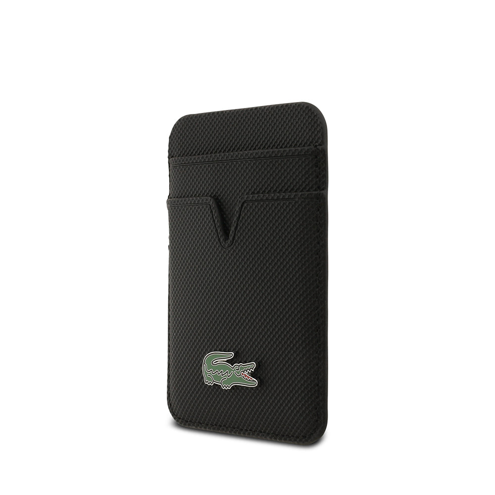 Apple iPhone 17 Pro Kılıf Lacoste Orjinal Lisanslı M-safe Şarj Özellikli PU Pike Desenli Metal Logolu Kartlıklı Kapak Siyah